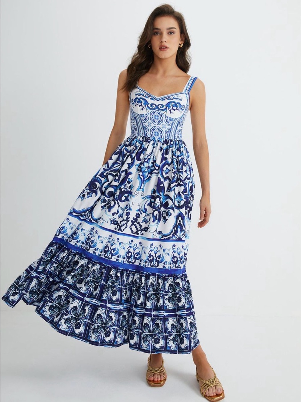 Commense Blue & White Printed Maxi Dress - Women's Sleeveless Summer Dress